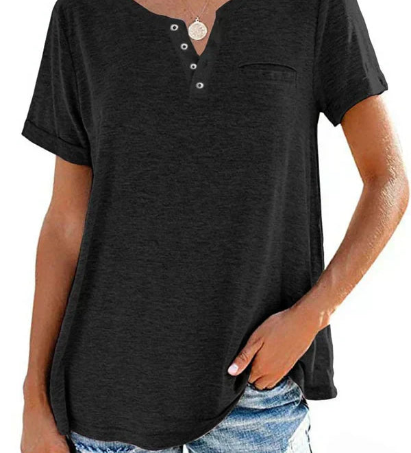 Eira™ おしゃれな無地ポケット付きショートスリーブTシャツ