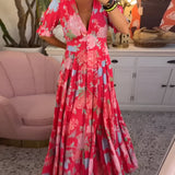 カリーヌ | フラワープリントのVネックドレスとポケット