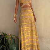 ビアンカ - 深いVネックとスリットのコットンドレス
