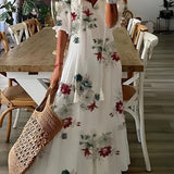 Dúnia™ フラワープリントとフリルのロングドレス